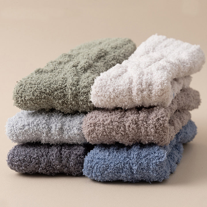 Fluffiga mysstrumpor i korallfleece – halkskydd och tjockt foder