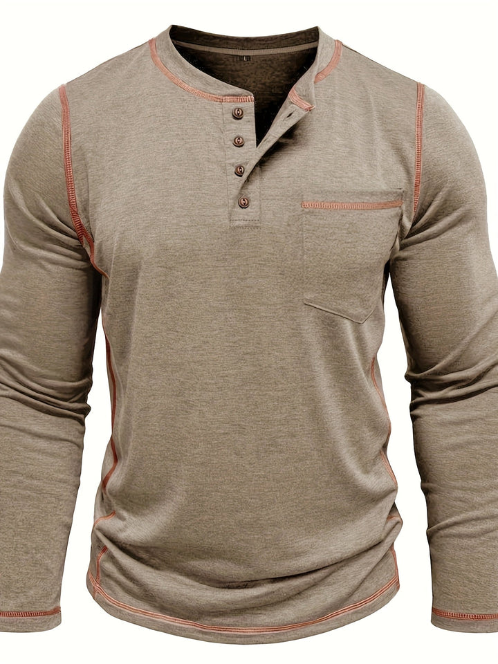 Reuben | Kontraststickad långärmad Henley