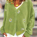 Maribel | Blommig Broderad Knapp-Front Cardigan