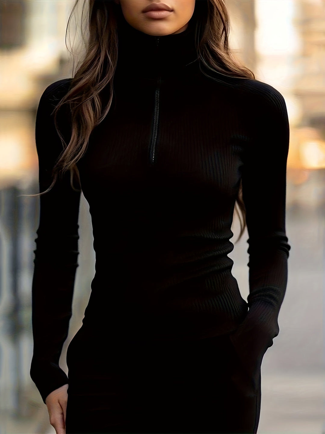 Sloane | Snygg Halv-Zip Hög Nacke Topp