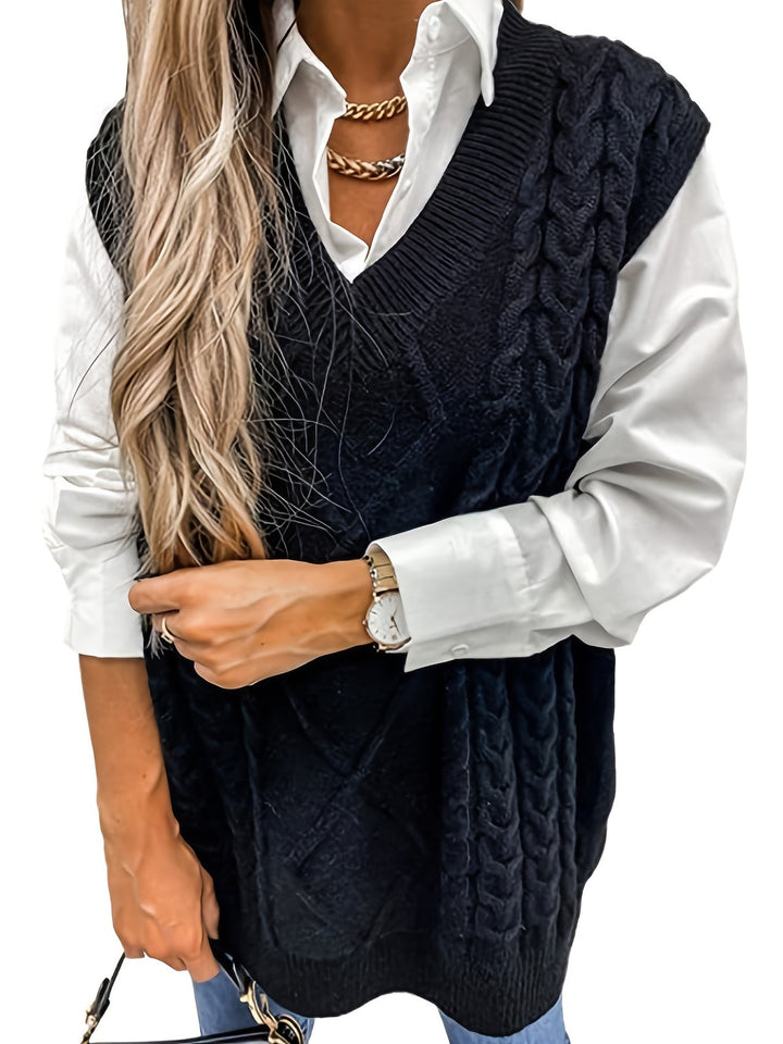Cora | Mysig Kabelstickad V-Hals Västsweater
