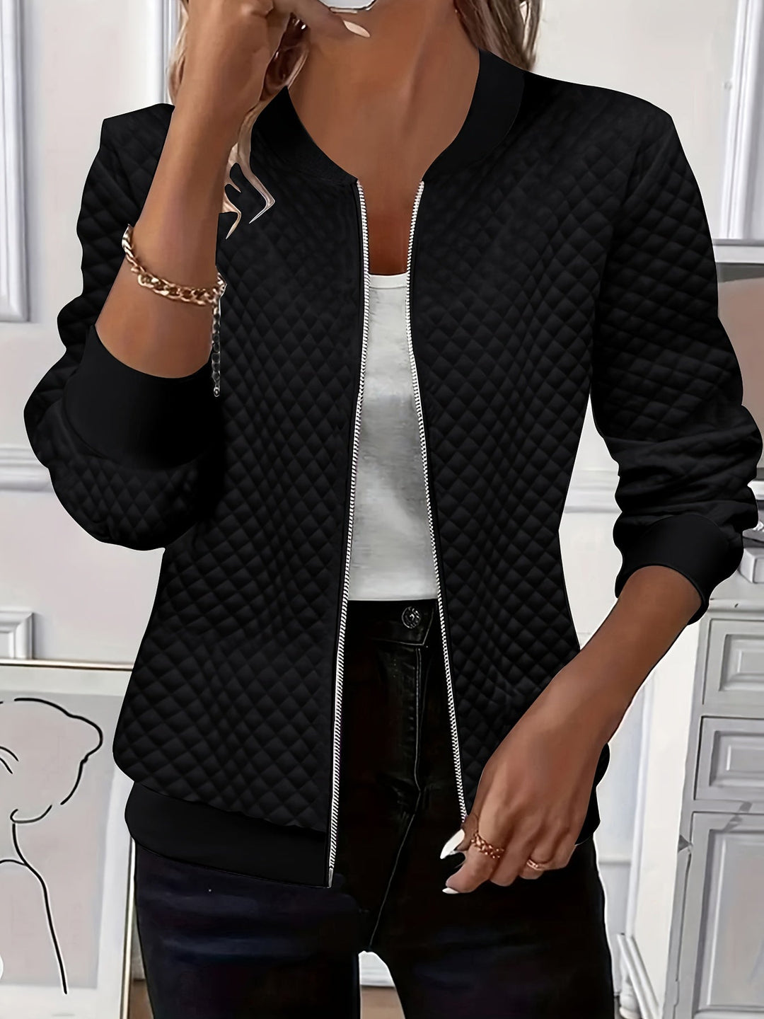 Carolyn | Kviltad Textur Baseballjacka