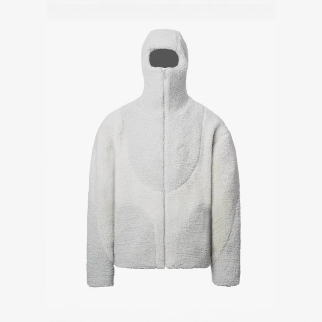 Hoodie herr med dragkedja i lammullslook och sömdetaljer, löst fall