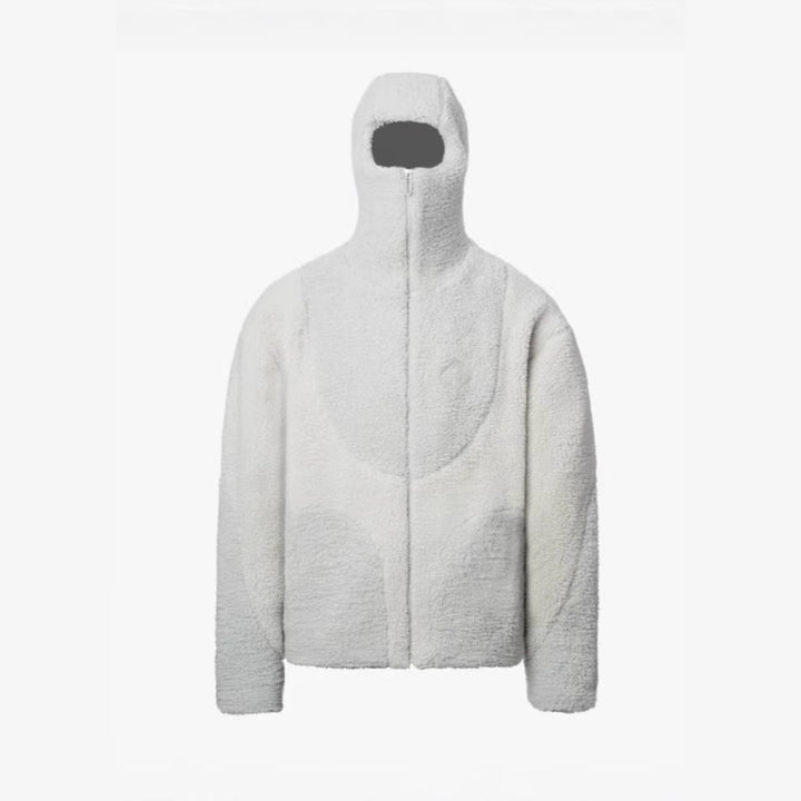 Hoodie herr med dragkedja i lammullslook och sömdetaljer, löst fall