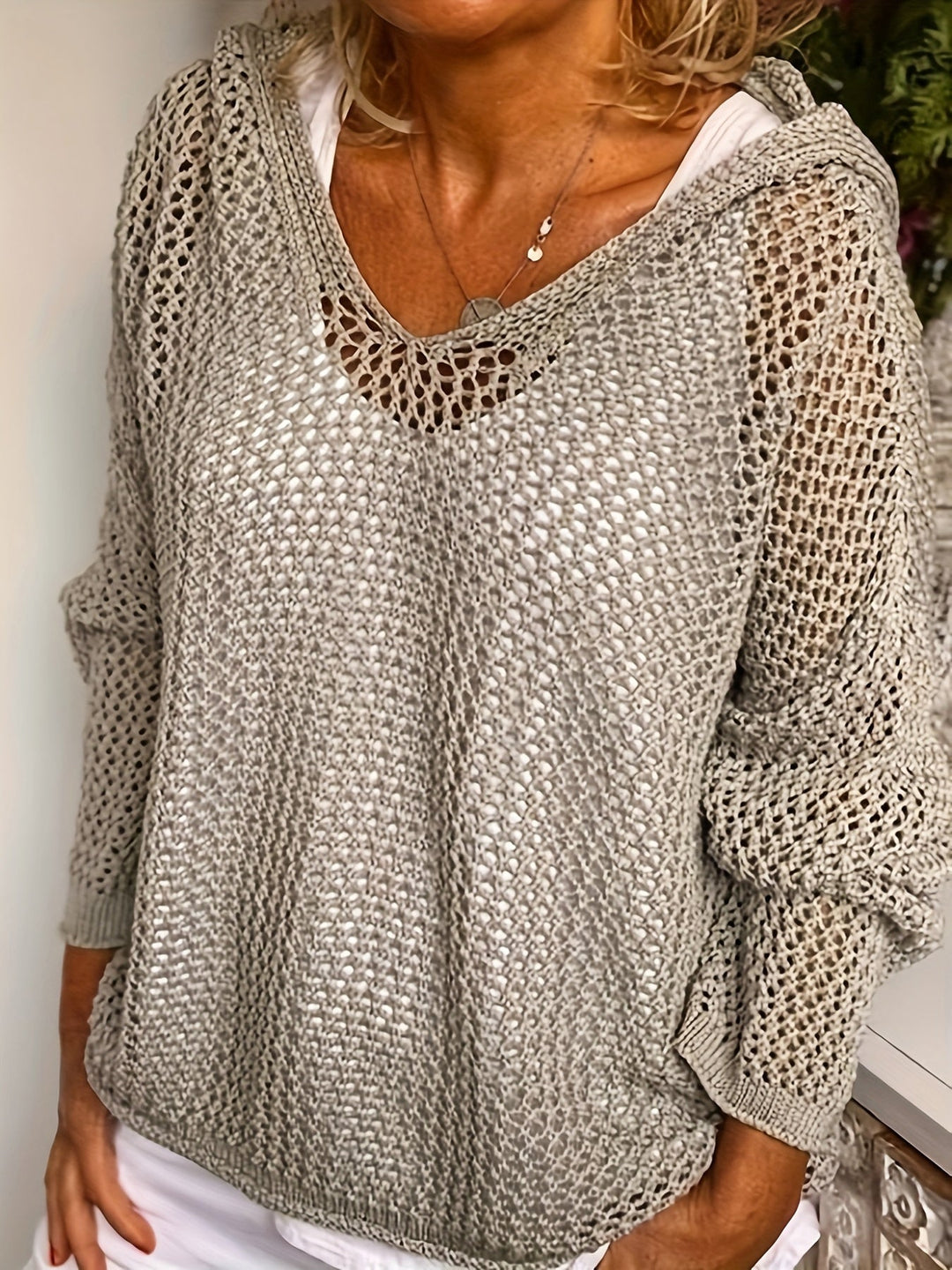 Delaney | Avslappnad Öppen Stickad Hoodie