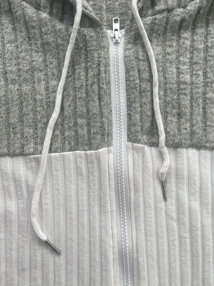 Cecilia | Texturerad Färgblock Hoodie-jacka