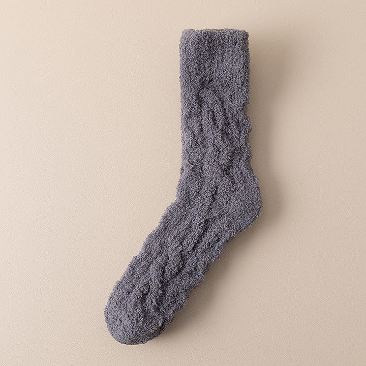 Fluffiga mysstrumpor i korallfleece – halkskydd och tjockt foder