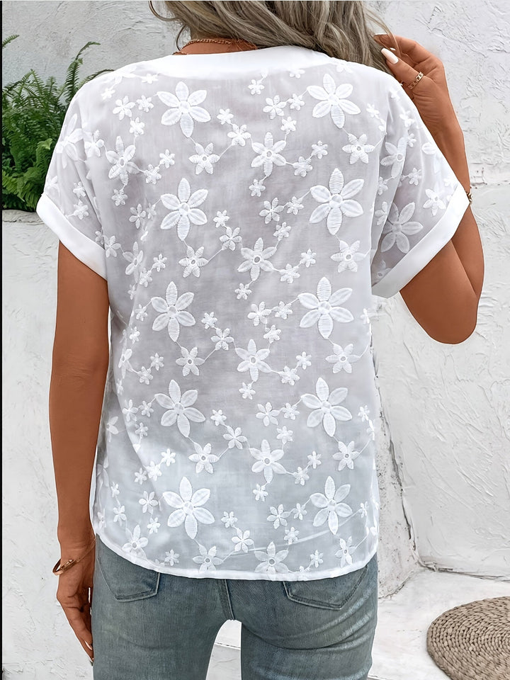 Whitney | Blommönstrad Broderad V-ringad Blus