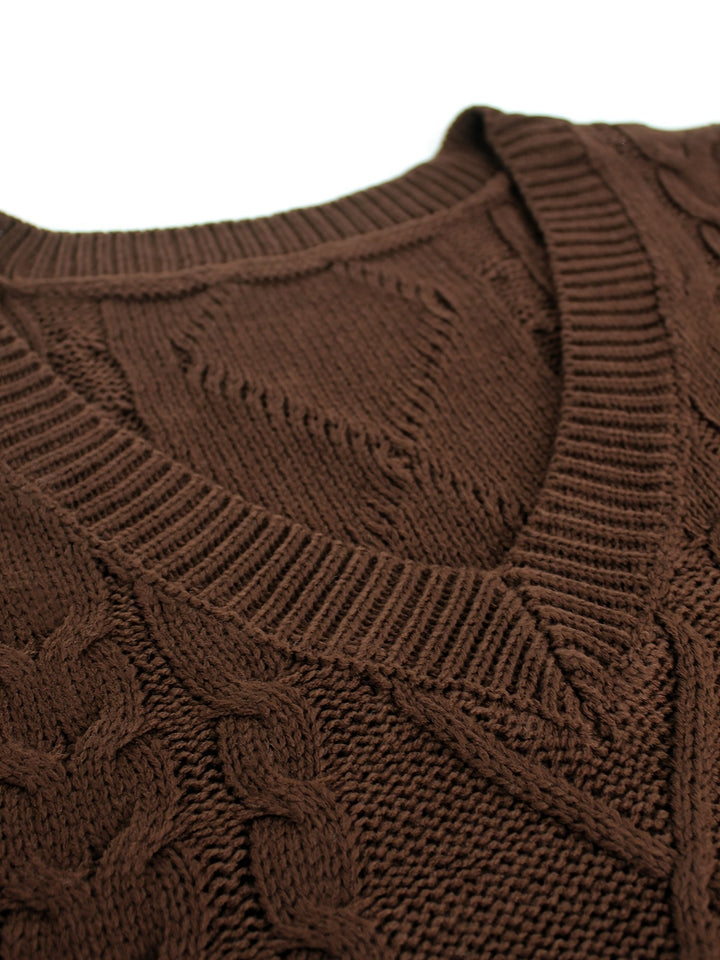 Cora | Mysig Kabelstickad V-Hals Västsweater