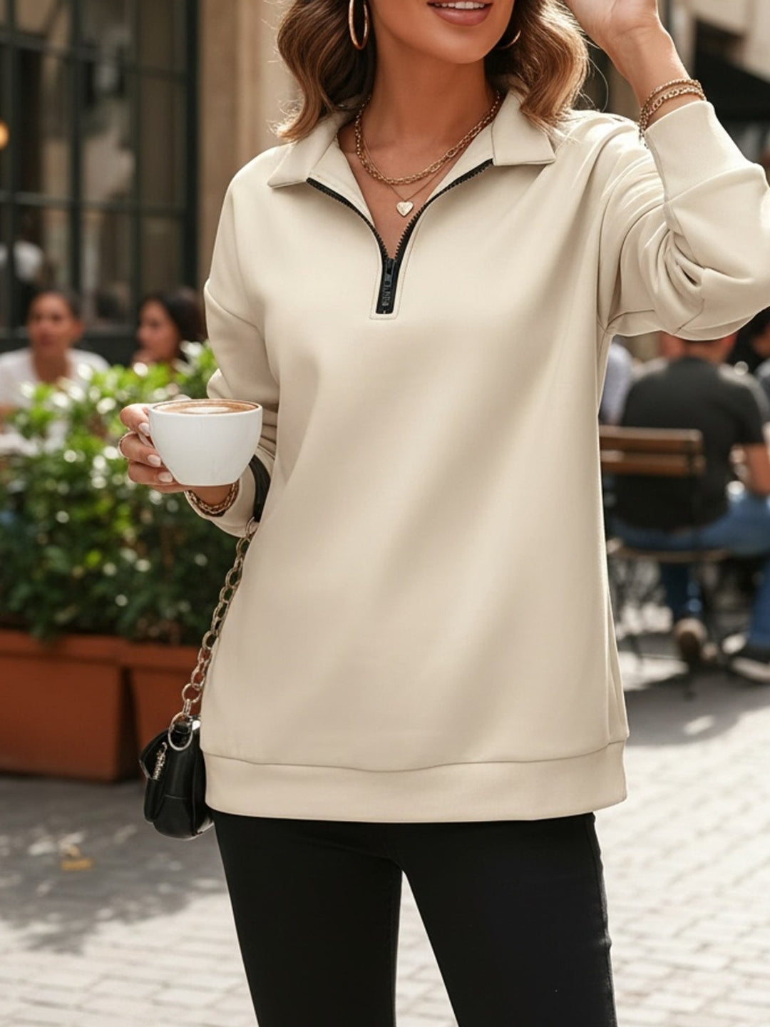 Gwyneth | Avslappnad Halv-Zip Sweatshirt