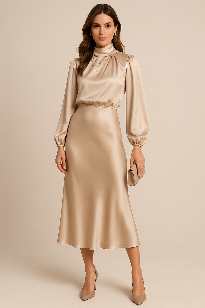 Winona | Högmidjad Elegant Midi Klänning