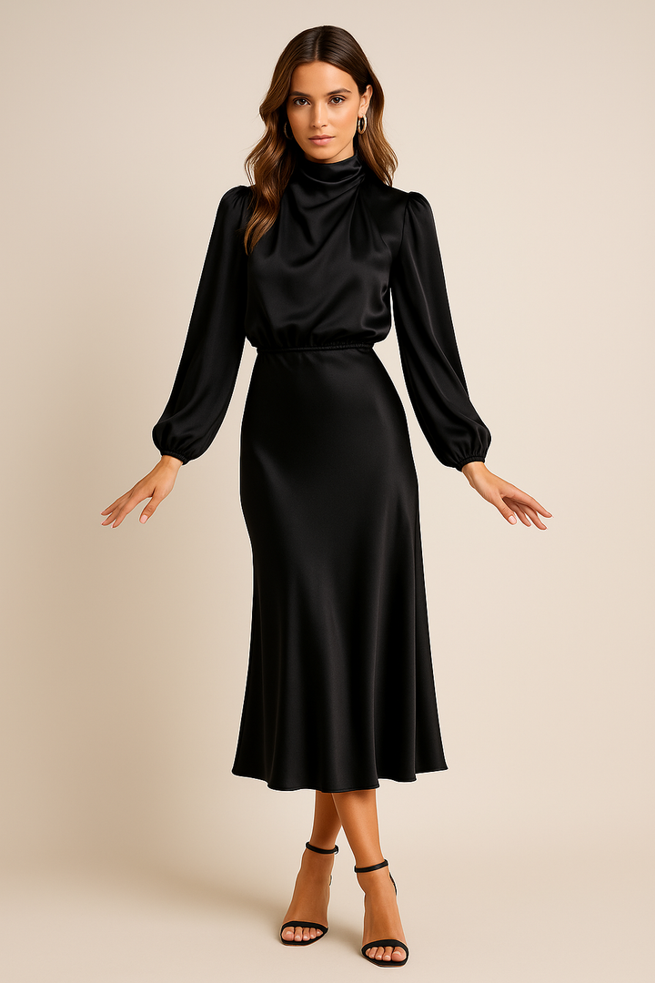Winona | Högmidjad Elegant Midi Klänning