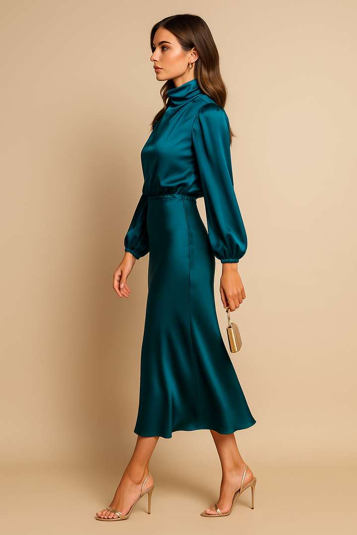 Winona | Högmidjad Elegant Midi Klänning
