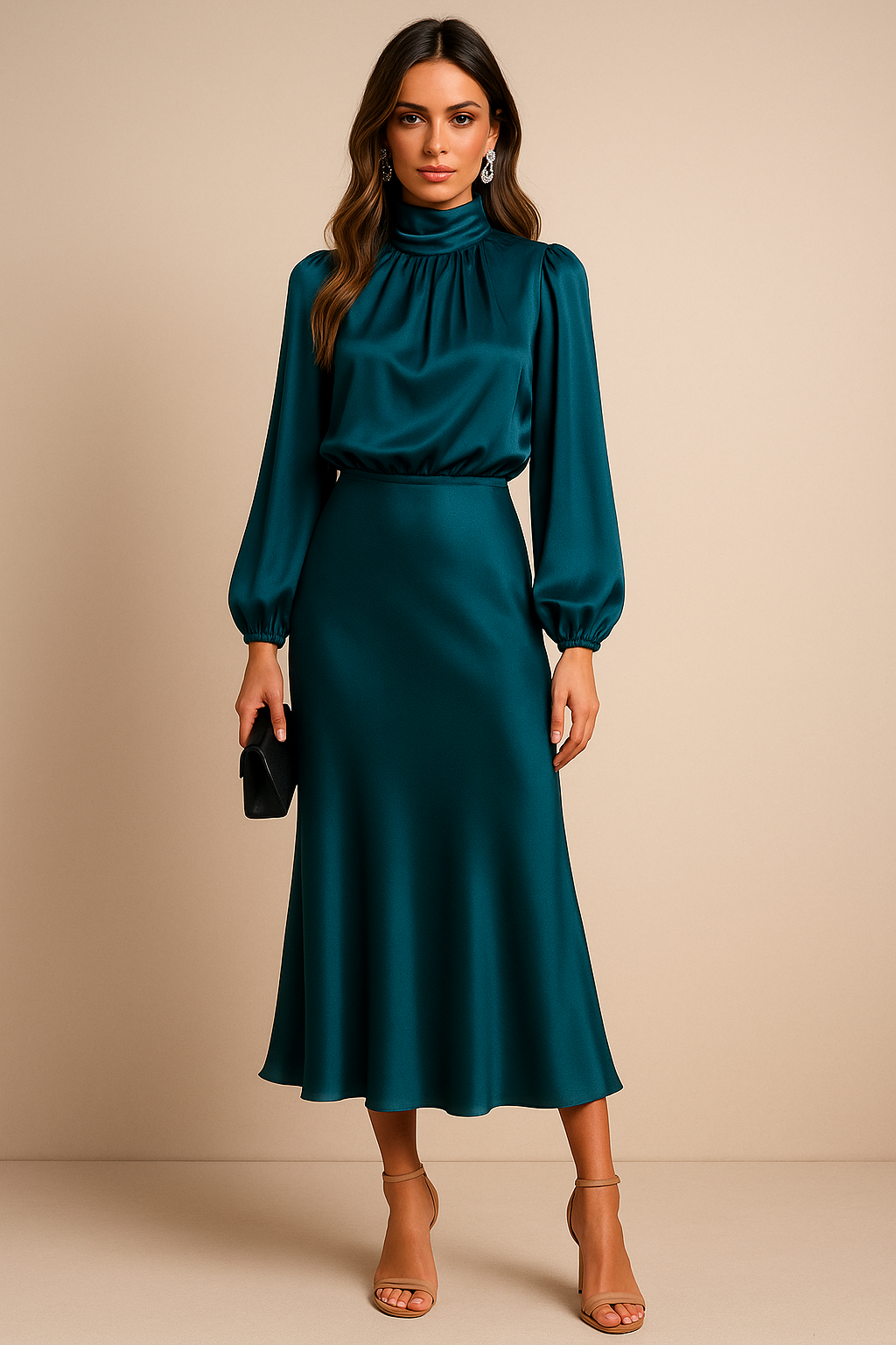 Winona | Högmidjad Elegant Midi Klänning