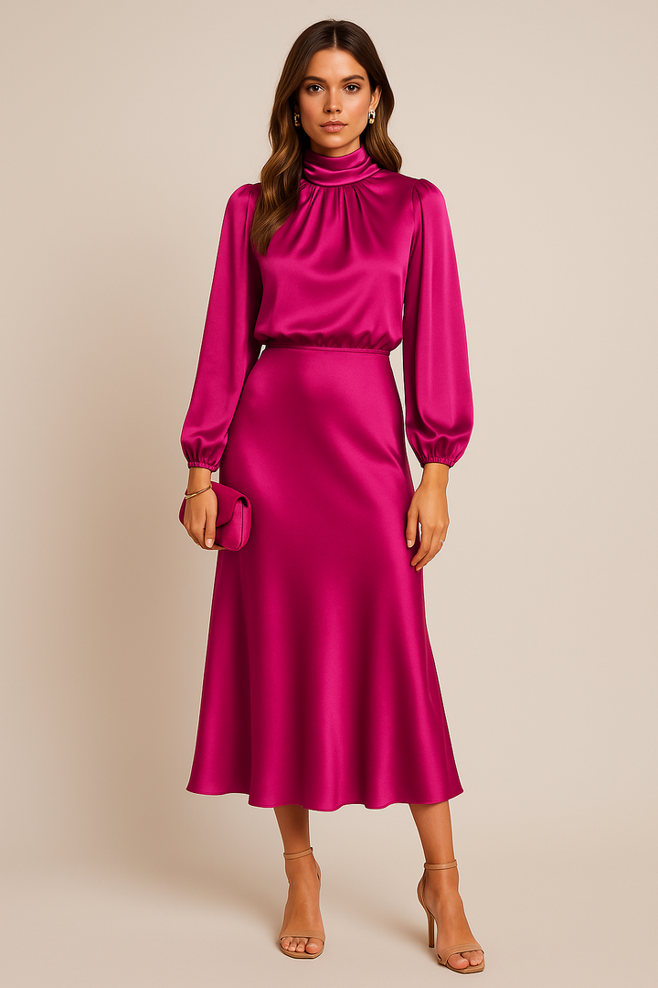 Winona | Högmidjad Elegant Midi Klänning