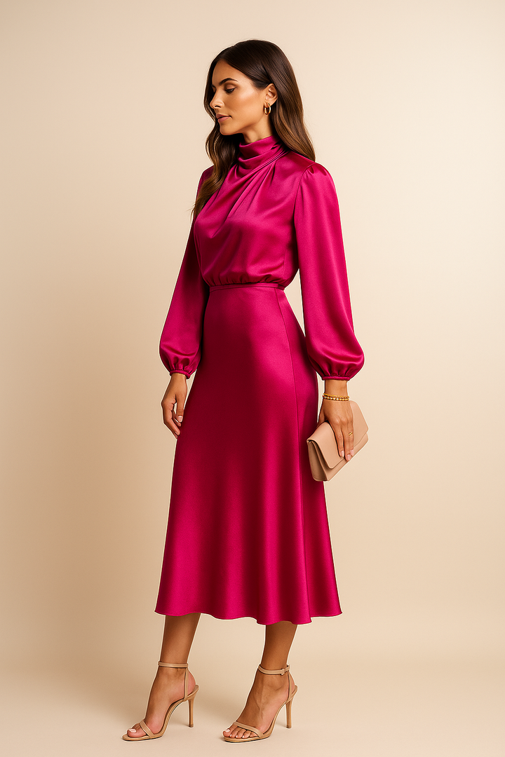 Winona | Högmidjad Elegant Midi Klänning