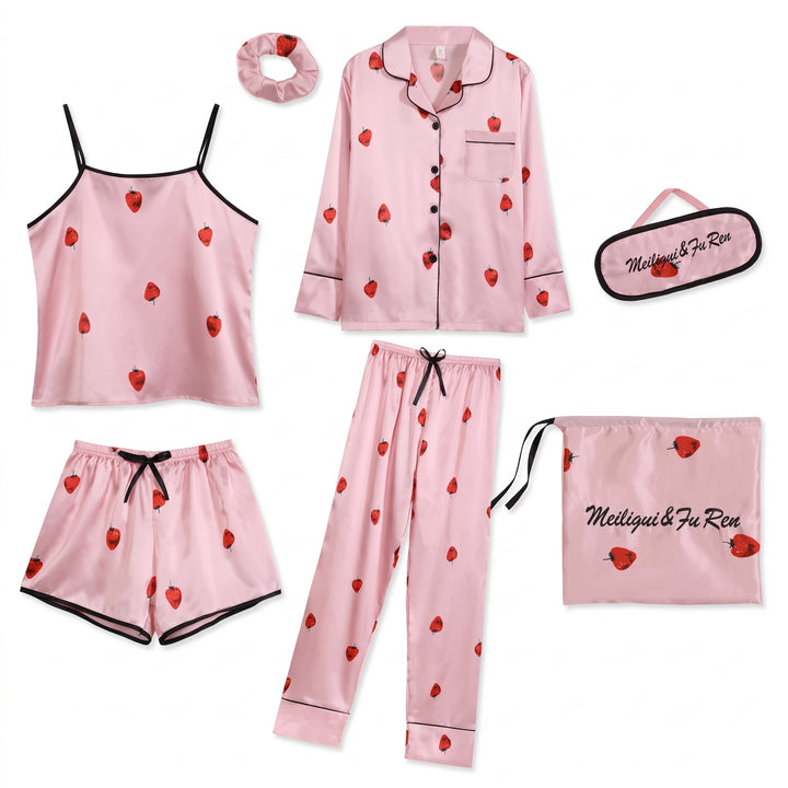 Dam Pyjamasset i 4 Delar med Morgonrock och Kort Ärm