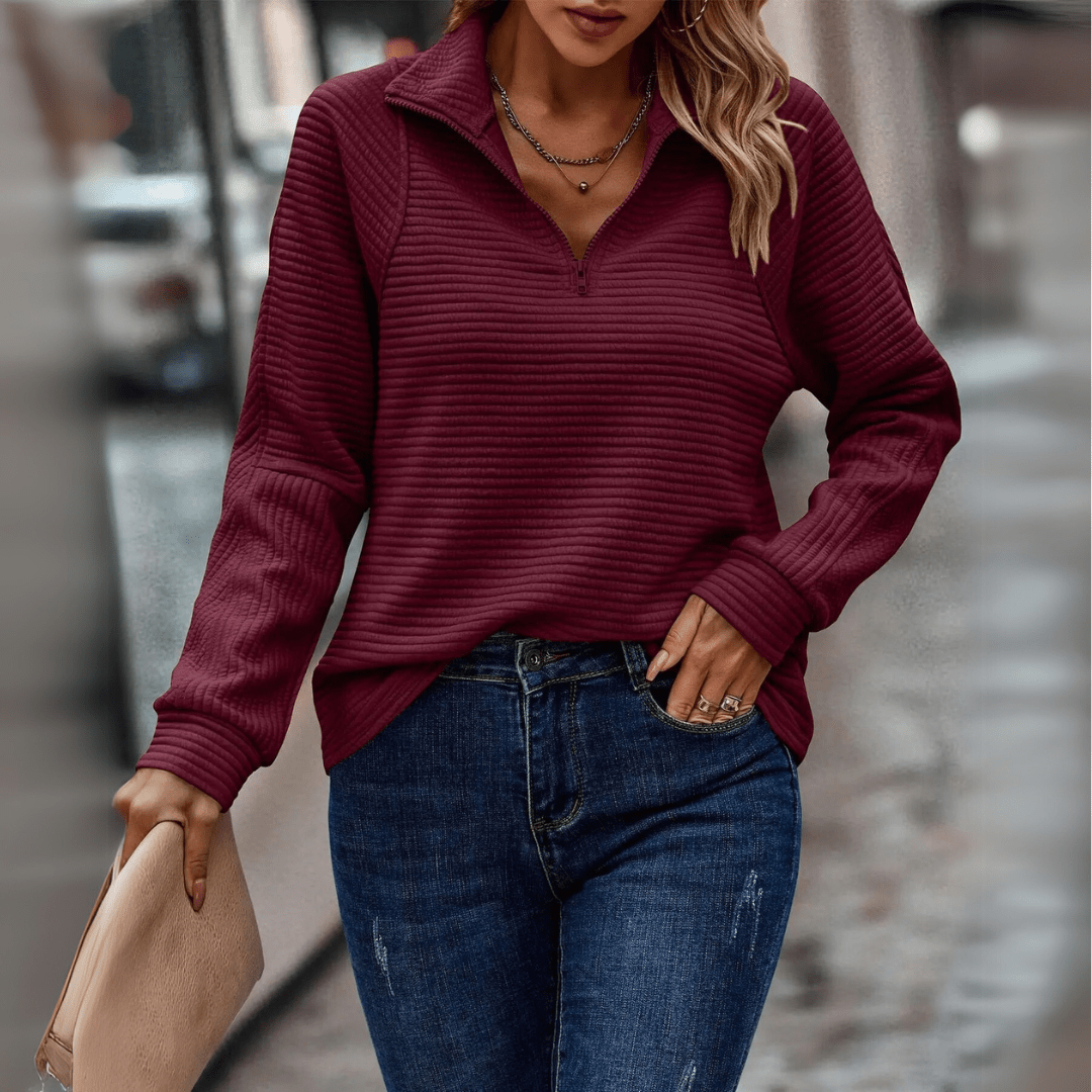 Gillian | Ribbad Halv-Zip Tröja