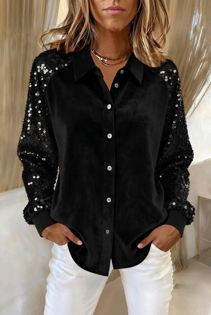 Meredith | Elegant Skjorta med Glittrande Ärmar