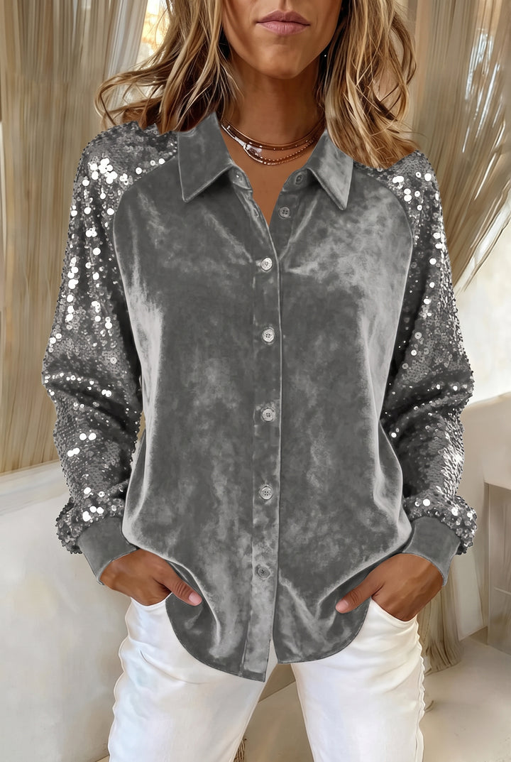 Meredith | Elegant Skjorta med Glittrande Ärmar