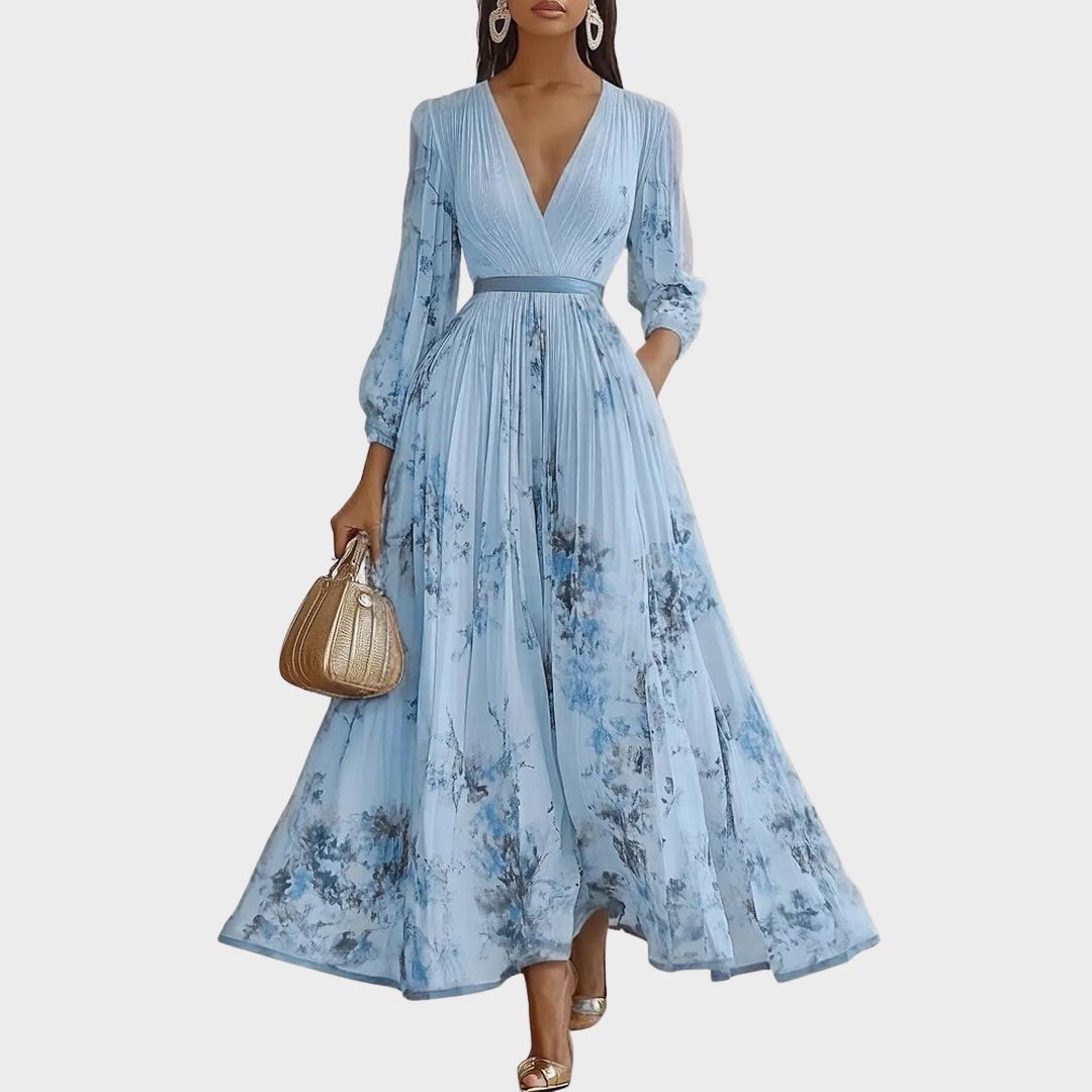 Alexia | Elegant Plisserad Maxi V-klänning