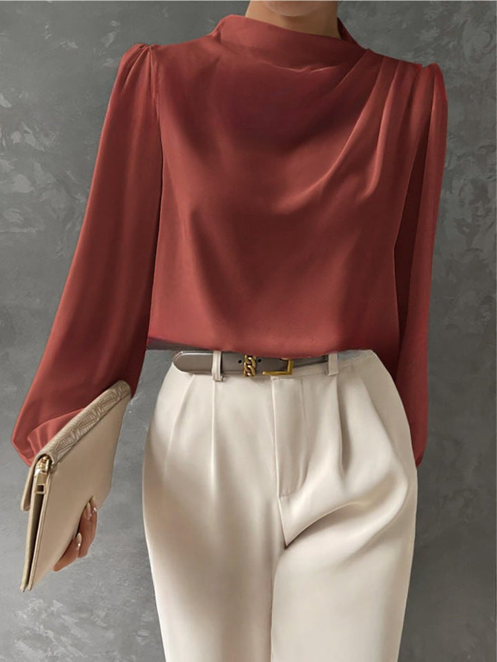Maureen | Elegant Draperad Blus med Lång Ärmar