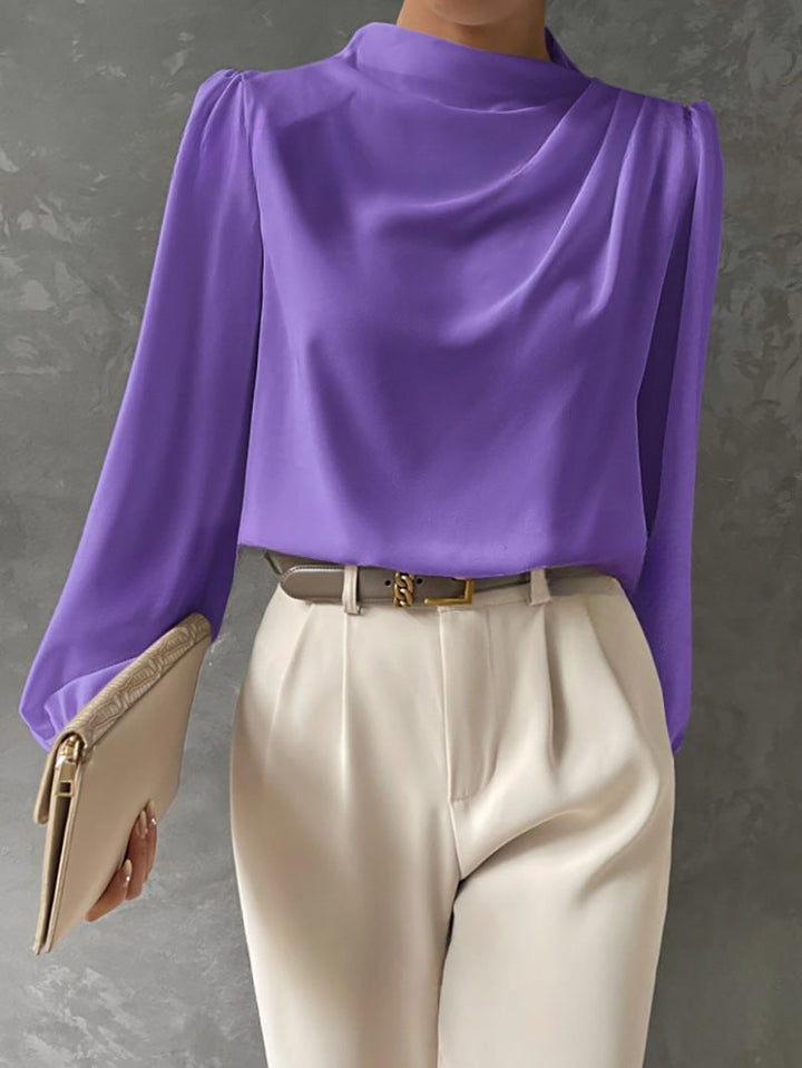 Maureen | Elegant Draperad Blus med Lång Ärmar