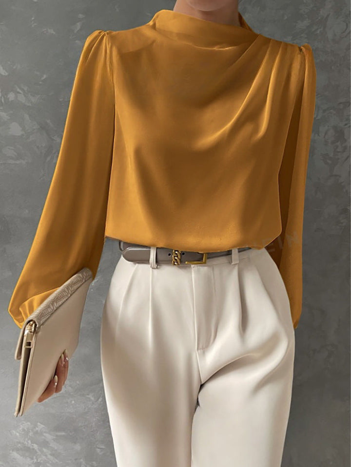 Maureen | Elegant Draperad Blus med Lång Ärmar