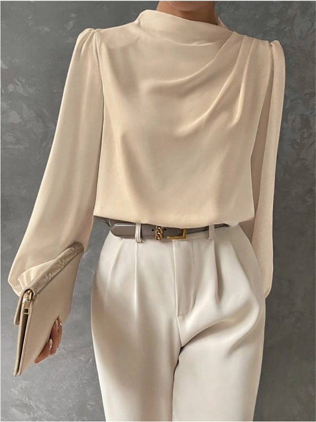 Maureen | Elegant Draperad Blus med Lång Ärmar