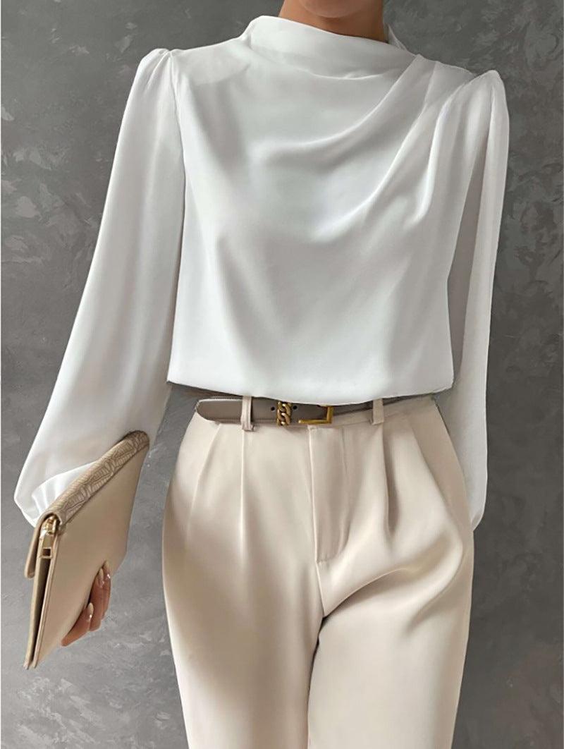 Maureen | Elegant Draperad Blus med Lång Ärmar