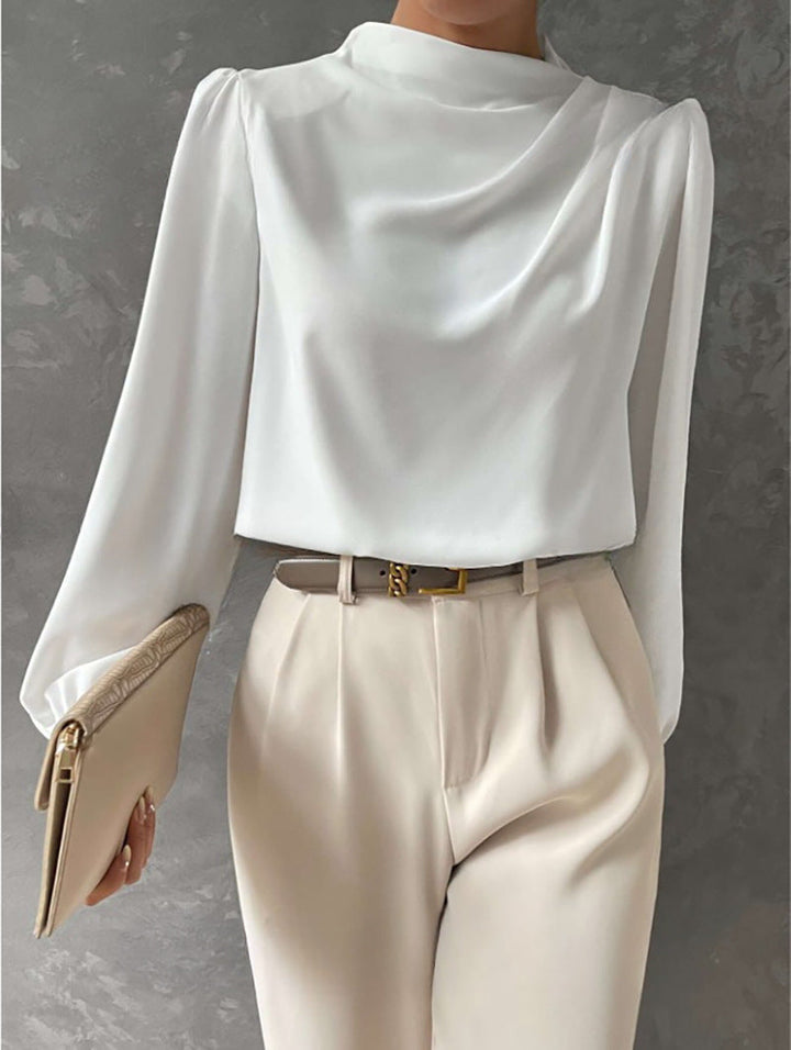 Maureen | Elegant Draperad Blus med Lång Ärmar