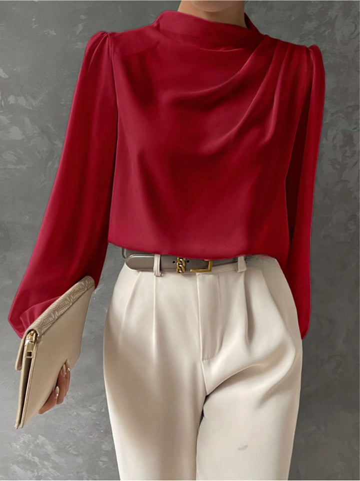 Maureen | Elegant Draperad Blus med Lång Ärmar