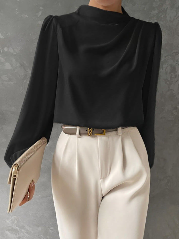 Maureen | Elegant Draperad Blus med Lång Ärmar