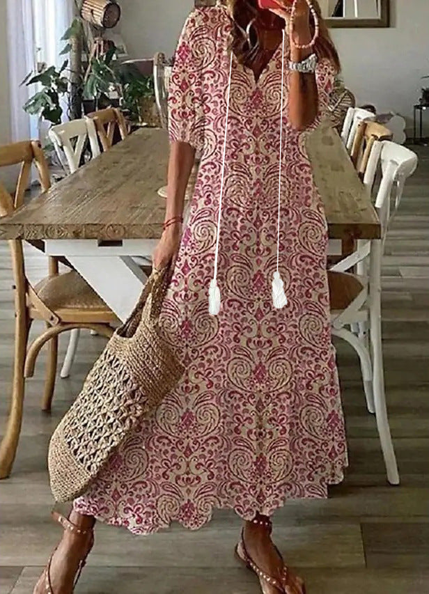 Amalia | Boho Vintage Sommar Maxi Klänning