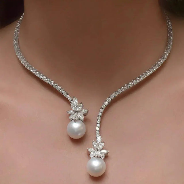 Charlene | Elegant Silver Pearl Necklace
