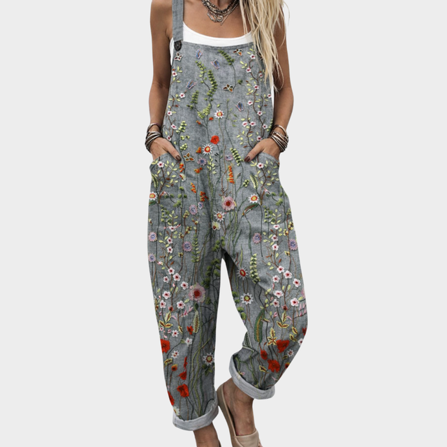Jocelyn | Bekväm Grå Blommig Jumpsuit