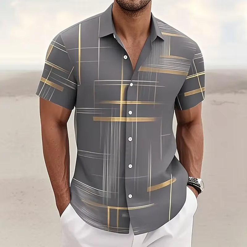 Gerald | Modern Lintryckt Kortsleeve Skjorta