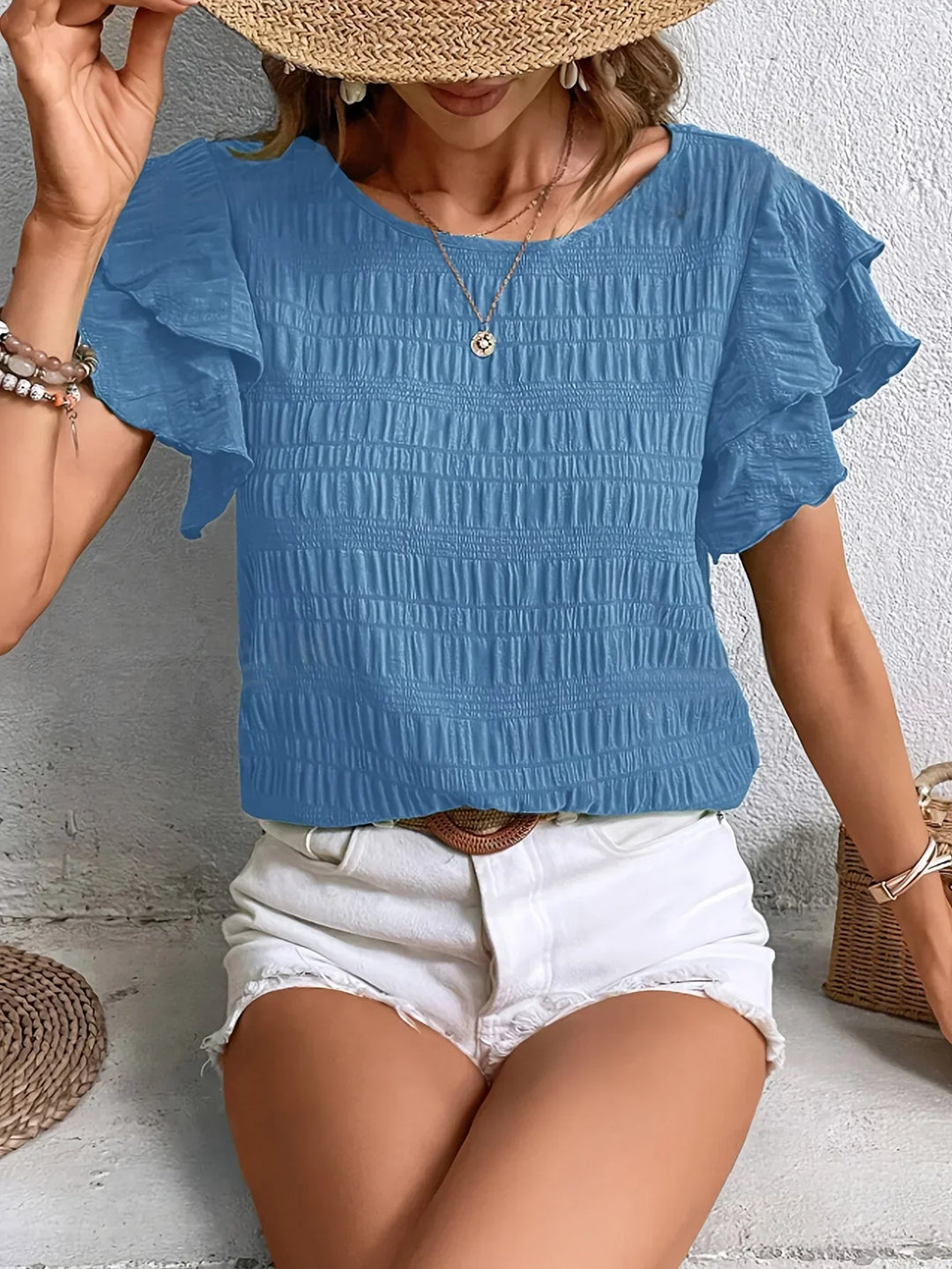 Annabel | Volangärmad Texturerad Blus