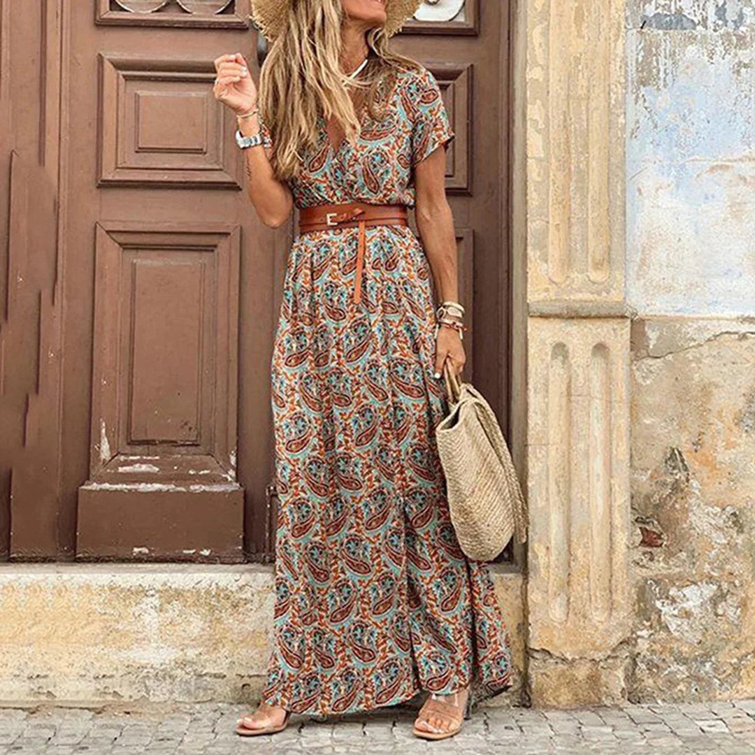 Agnes | V-ringad Boho Maxi Klänning