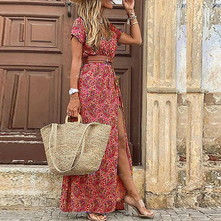 Agnes | V-ringad Boho Maxi Klänning