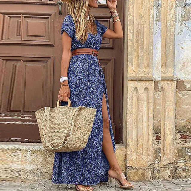 Agnes | V-ringad Boho Maxi Klänning