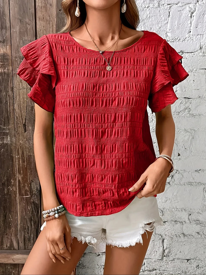 Annabel | Volangärmad Texturerad Blus