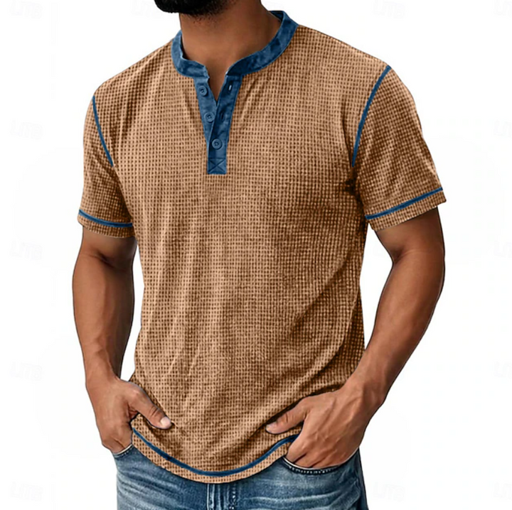 Arion | Texturerad Henley T-shirt med Kort Ärmar