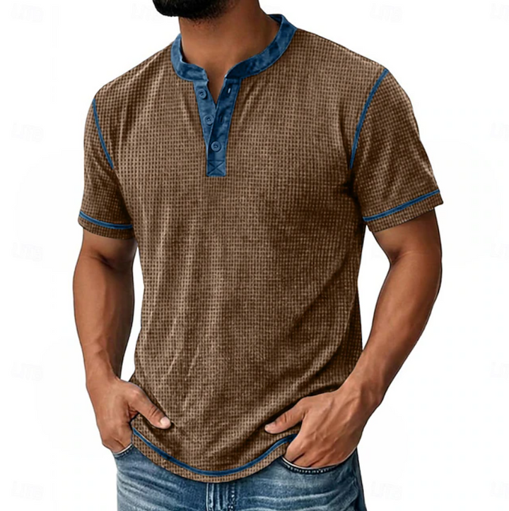 Arion | Texturerad Henley T-shirt med Kort Ärmar