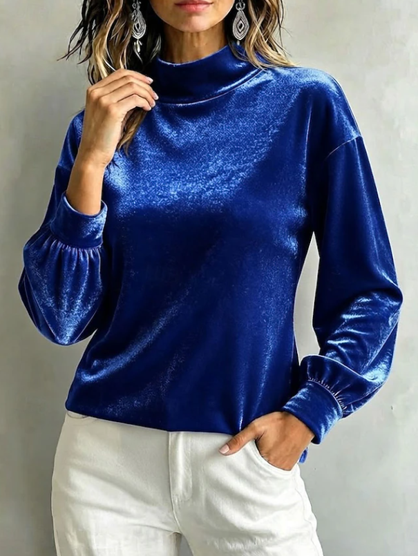Victoria | Sammet Hög Hals Blus