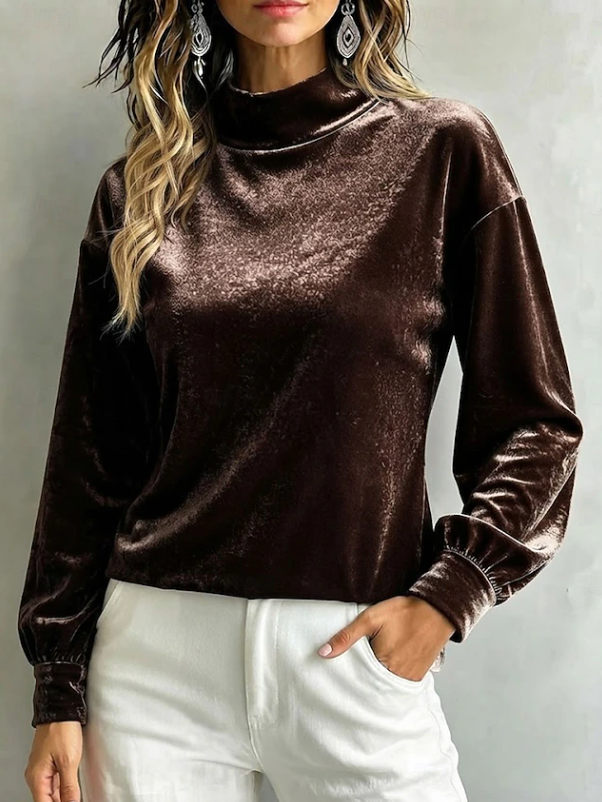 Victoria | Sammet Hög Hals Blus