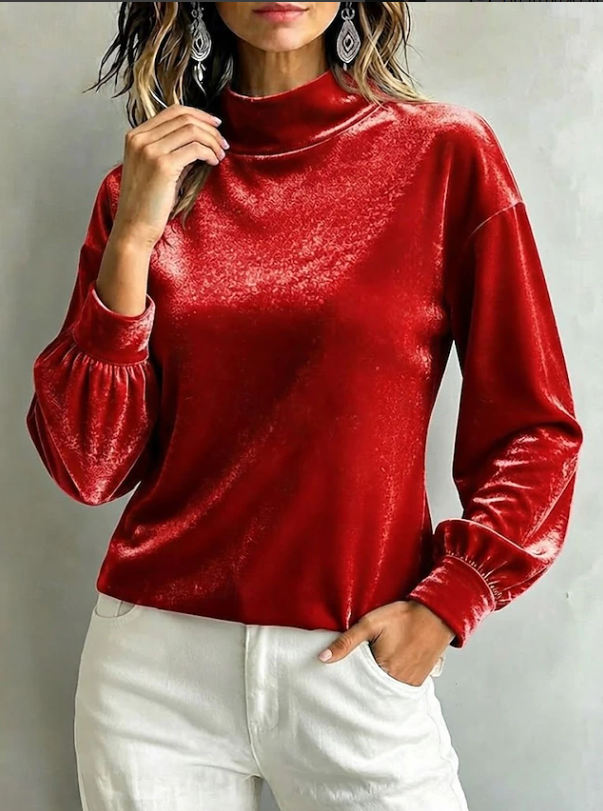 Victoria | Sammet Hög Hals Blus