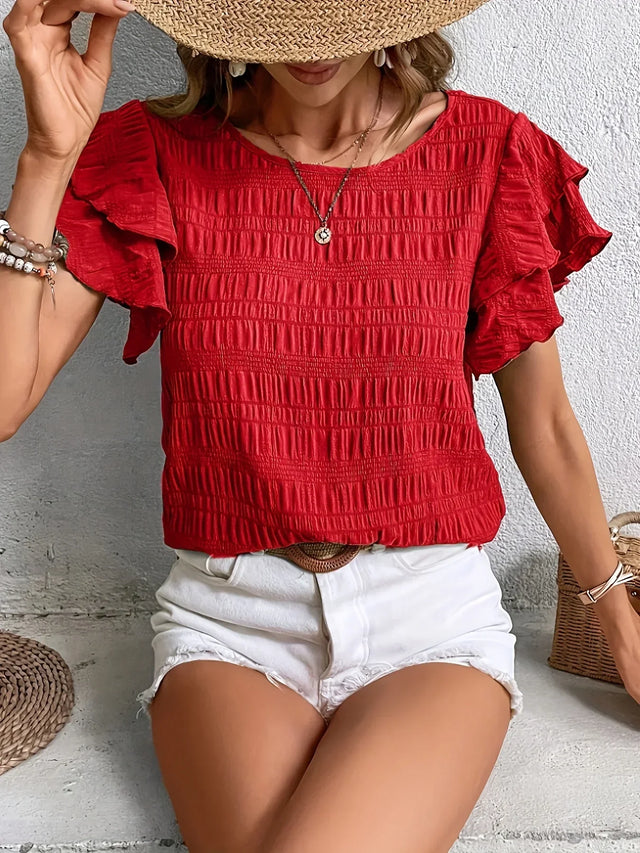 Annabel | Volangärmad Texturerad Blus