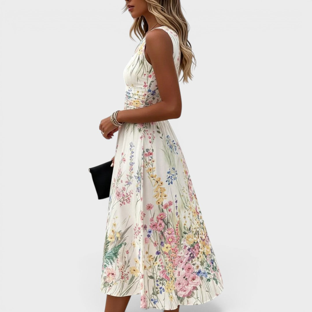 Marielle | Ärmlös Blommig Midiklänning
