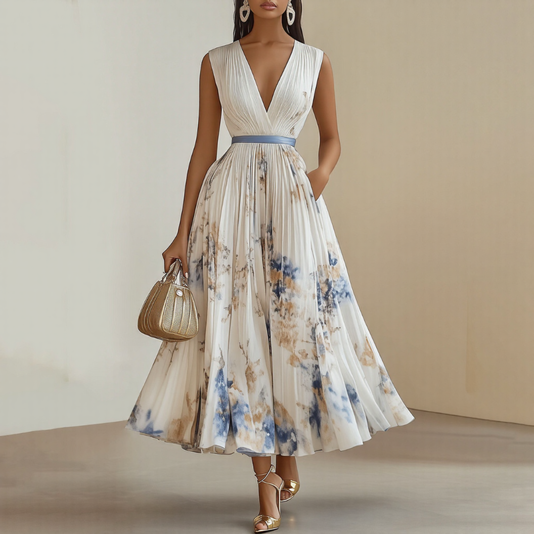 Alexia | Elegant Plisserad Maxi V-klänning
